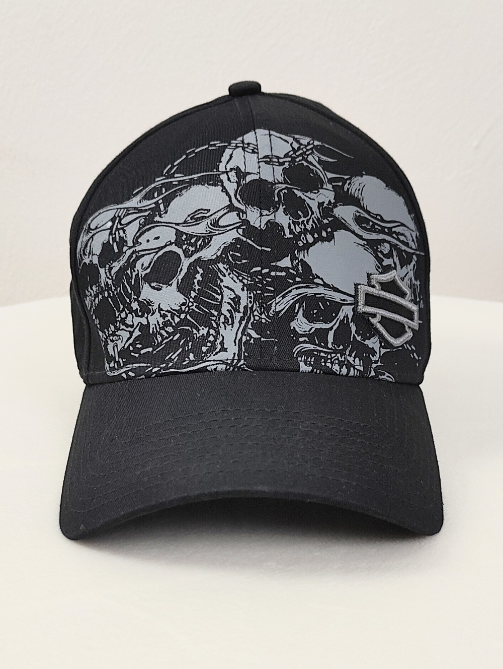 Harley Davidson Black Fitted Baseball Hat Medium Large Stretch 39Thirty Skulls